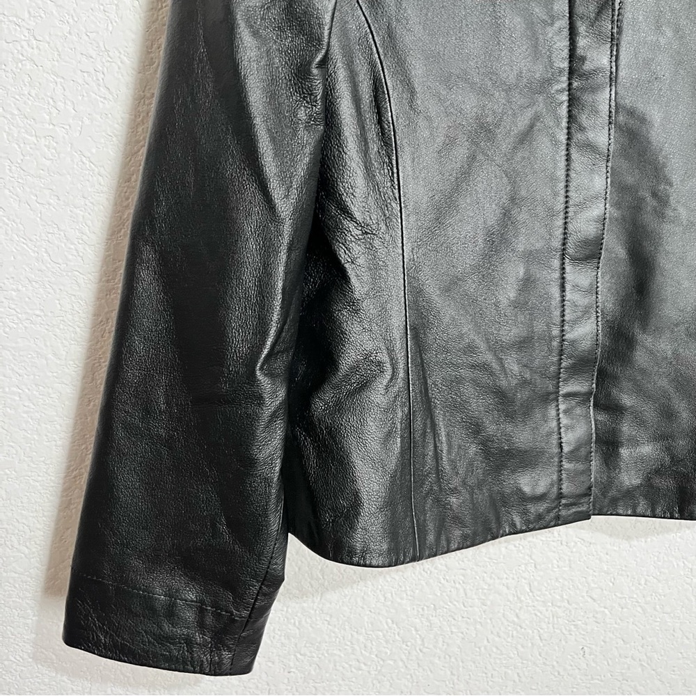 Vintage Bagatelle Black Kid Leather Button Front Lined Biker Moto Jacket 6 - Picture 5 of 13